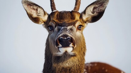 Poster - Close-up photo of a deer's face covered in snow