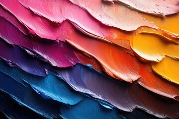 Poster - Close up view of a colorful abstract painting with vibrant hues and textured brushstrokes