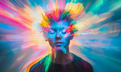 Wall Mural - blurred portrait of person with colorful lighting effects