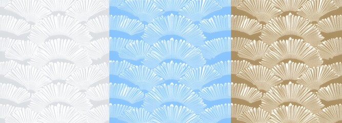 Poster - A collection of flower geometric patterns with seamless modern backgrounds, featuring colored ornaments suitable for fabric, wallpaper, and packaging. These designs offer decorative prints.
