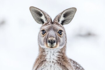 Poster - A close-up shot of a kangaroo standing in the snow, looking around
