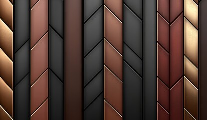 Fototapete - Modern, seamless background adorned with abstract geometric patterns of stripes and lines, complemented by gold and black ornamental details.