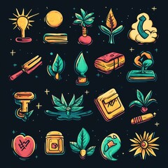 Aufkleber - A group of small icons on a dark background