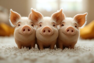 Aufkleber - Three little pigs sitting on a white rug, possibly in a nursery or living room setting