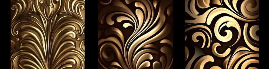 Aufkleber - Seamless geometric floral designs, presented on white and golden modern backgrounds, enhanced with damask graphic ornaments.