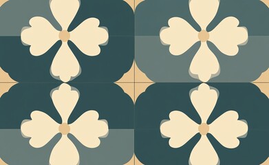 Poster - geometric flowers against a seamless modern background in gray and beige. ideal for ornamental purpo