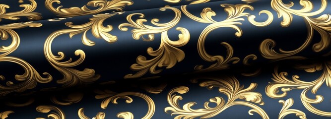 Aufkleber - Seamless geometric floral designs with modern golden and black backgrounds. Adorned with damask graphic decorations.