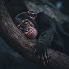 Poster - A close-up view of a monkey sitting on a tree branch, looking directly at the camera
