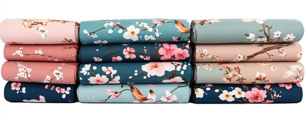 Poster - a collection of geometric floral designs in seamless format, set against modern white and gray backg