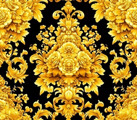 Aufkleber - A seamless modern background adorned with a geometric flower pattern. Includes golden and black ornamentation. Suitable for use on fabric, wallpaper, and packaging. A stylish decorative print.