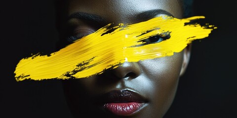 Aufkleber - A woman's face painted with bright yellow color