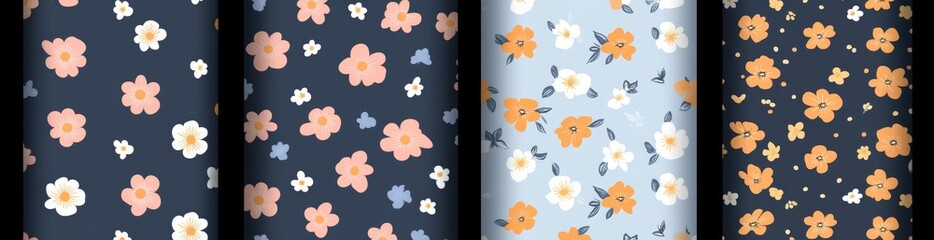 Aufkleber - A modern set of seamless geometric floral patterns, combining white and golden backgrounds with damask graphic ornaments.