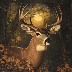 Poster - A deer standing in a forest surrounded by trees
