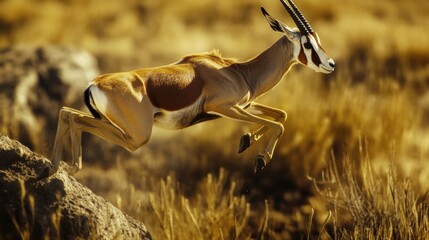 Aufkleber - A gazelle runs quickly across a dry, grassy field