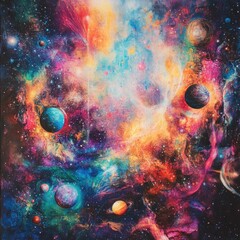 Poster - A beautiful illustration of planets and stars in a galaxy