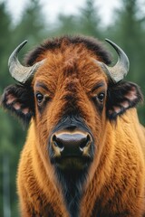 Aufkleber - A close-up of a brown cow with distinctive horns, suitable for agricultural or rustic-themed designs