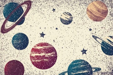 Poster - A collection of planets visible in the night sky, ideal for astronomy or space-themed projects