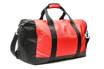 Poster - A red and black duffle bag on a white background