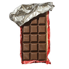 Aufkleber - A partially opened chocolate bar is shown atop a beige background with the red and silver wrappers partially removed.