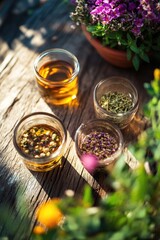 Canvas Print - Wooden Table with Tea Glasses