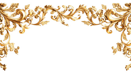 golden picture frame with ornate details creating a classic border isolated on white background