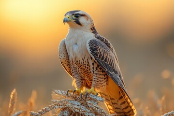 Wall Mural - A bird of prey perched on a plant, ready to strike