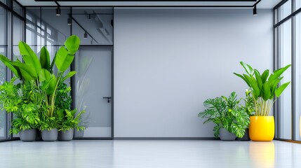 Poster - A blurred office background, out of focus, hyper-realistic stock image.