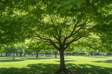 Aufkleber - A tree with lush green leaves standing in a park
