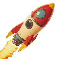 Aufkleber - A stylized retro rocket ship is depicted in flight leaving a trail of yellow exhaust.