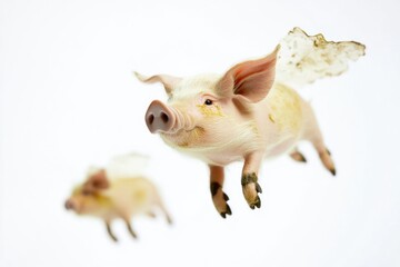 two pigs in mid-air, defying gravity