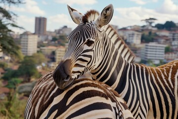 Aufkleber - Two zebras standing side by side, black and white stripes