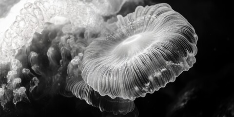 Poster - A black and white photo of a jellyfish in its natural habitat
