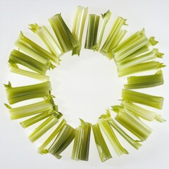 Poster - A creative display of fresh celery stalks forming a circular pattern
