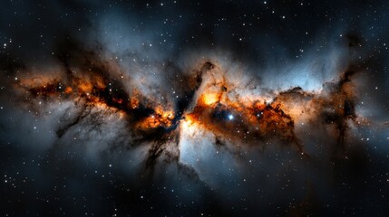 Wall Mural - a starry sky with a bright orange cloud in the middle