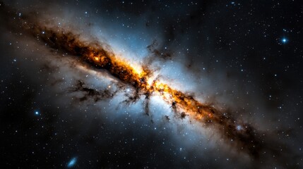 Wall Mural - a long, thin, orange and blue nebula in space