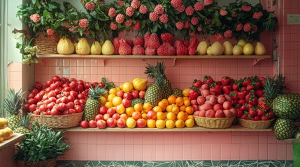 Canvas Print - Colorful fruit market display with fresh produce