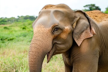 Aufkleber - Close-up shot of an elephant grazing in a grassy field
