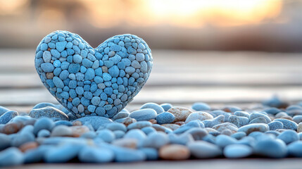 Wall Mural - Heart-shaped rock formation by the sea in a serene coastal landscape symbolizing love unity and connection with soft waves and a calming horizon suggesting timeless romance and peaceful solitude

