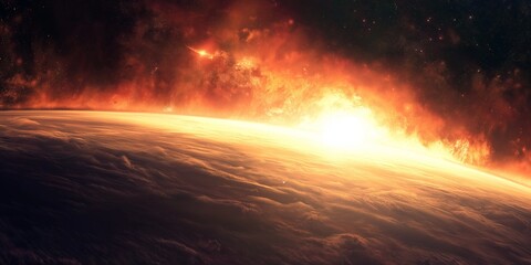 Sunrise in the Space – Blue Earth with City Lights