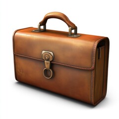 Poster - A brown briefcase sits on a clean white surface, ready for use