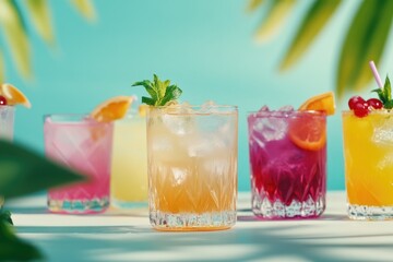 Aufkleber - A collection of glasses filled with diverse beverages, suitable for a party or event