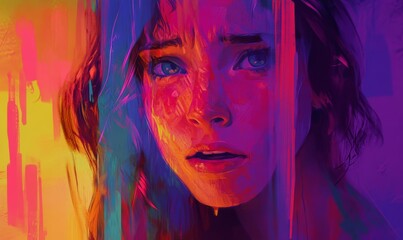 Wall Mural - Depression, mental problems, colorful expression, concept art,