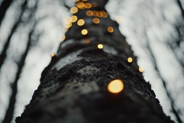 Poster - A very tall tree decorated with a lot of string lights, ideal for use in advertising or celebrations
