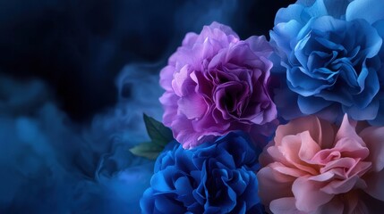 Wall Mural - A bouquet of flowers with blue, pink, and purple petals