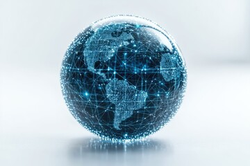 Poster - A blue globe surrounded by lines and dots, perfect for representing the world's connectivity or data transmission