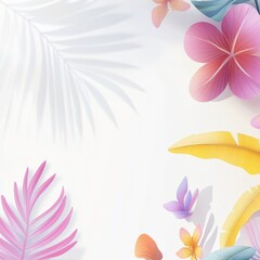 Poster - Paper flowers and leaves on white background
