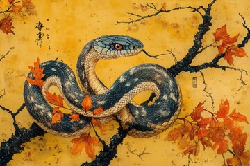 Sticker - A picture of a snake curled around a tree branch