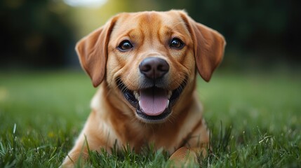 Poster - A dog resting on a grassy meadow