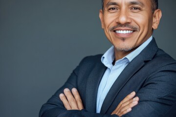 Poster - A man standing with his arms crossed and wearing a suit, suitable for professional or formal occasions