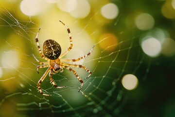 Aufkleber - A spider sits in the center of its intricate web